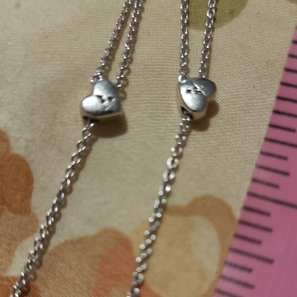 Silver Necklace with Hear Pendant Adjustable , Can Be Worn Long Or As Choker - Picture 6 of 6